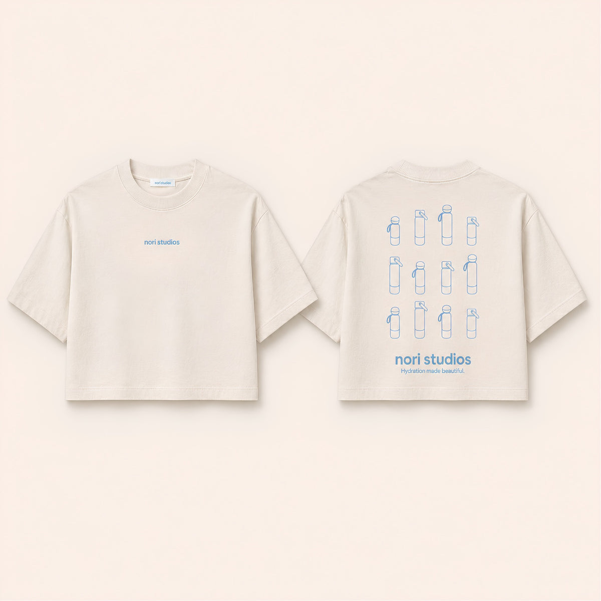 nori Damen-Shirt in Natural Raw, Vorder- und Rückseite mit Flaschen-Print